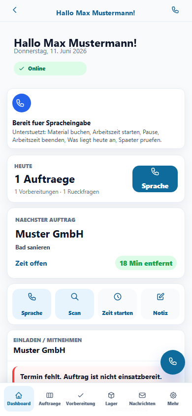 ZentraliQ Mobile-App Ansicht